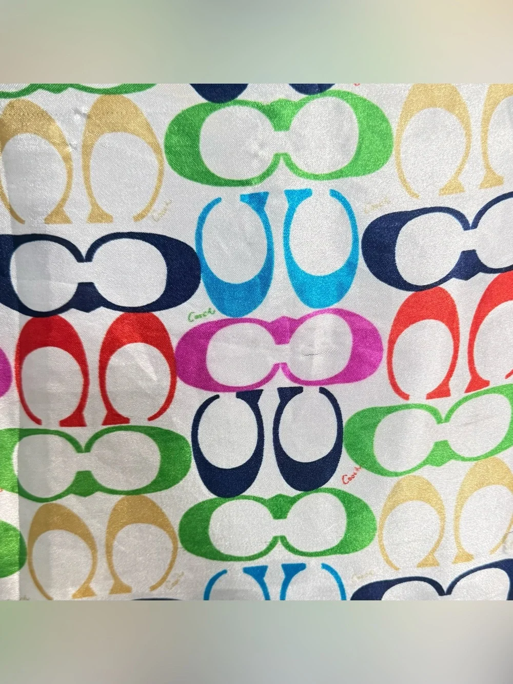 Coach Multicolor Signature Pattern Silk Scarf Square 20” x 20”
